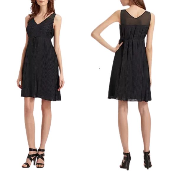 Eileen Fisher Silk Georgette Chiffon Micro Pleated Sleeveless Dress in Graphite - Picture 2 of 8